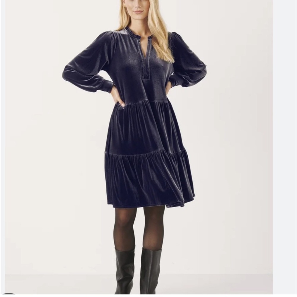 Kate & Sam Charcoal Gray Velvet Tiered Ruffle Dress Size Large
